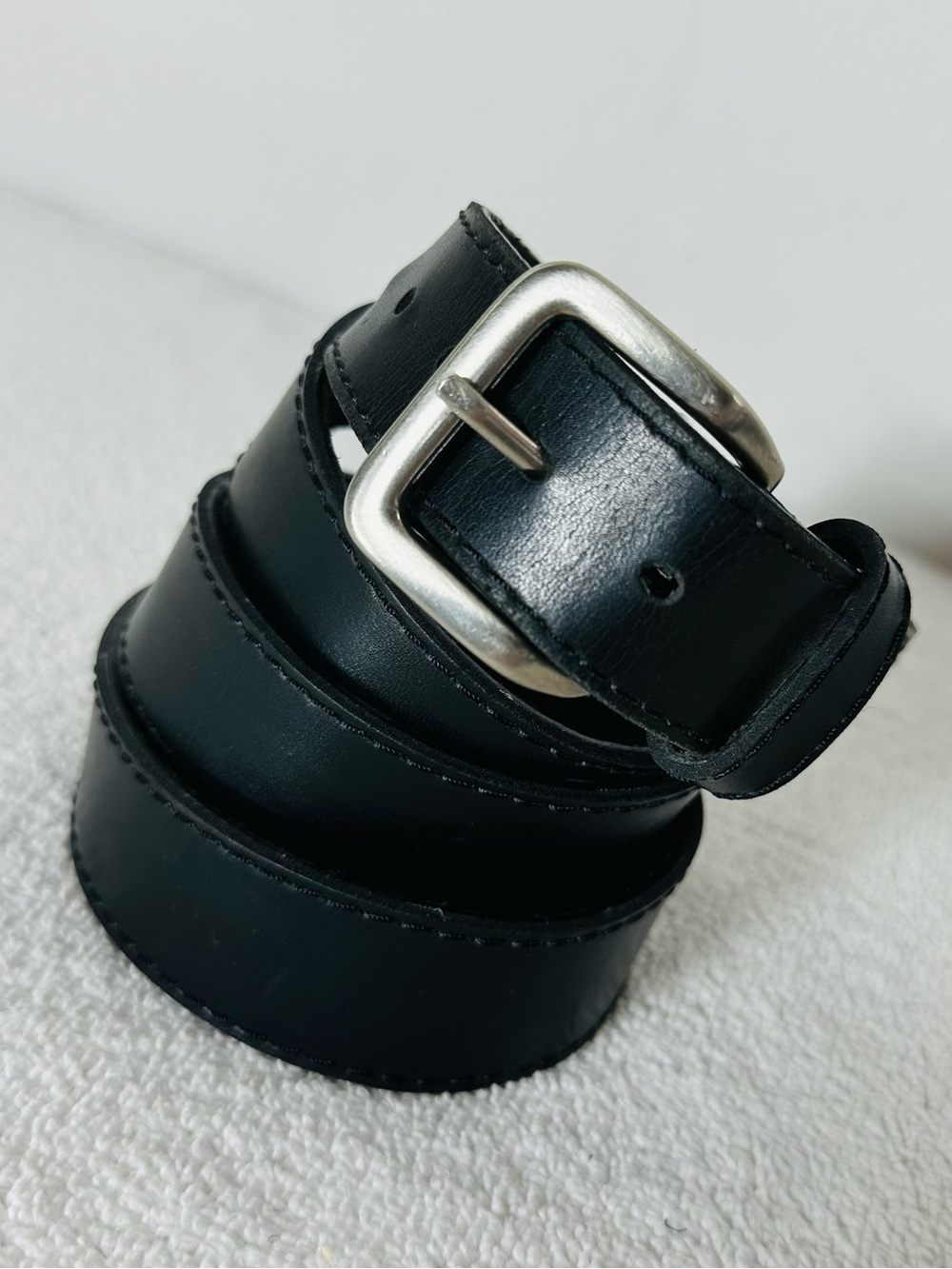 Black Bonded Leather Belt W Silver Tone Buckle Made In Canada